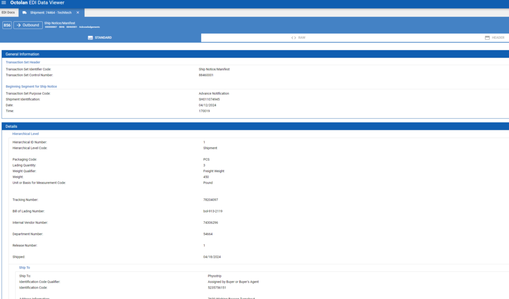 Edi 856 sample data